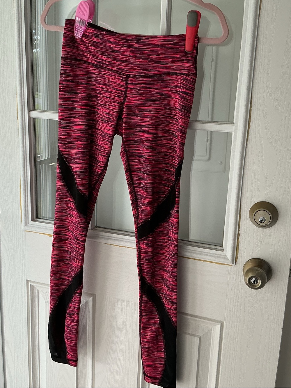 90 Degree By Reflex Pink Space-Dye Leggings with Black Panels
